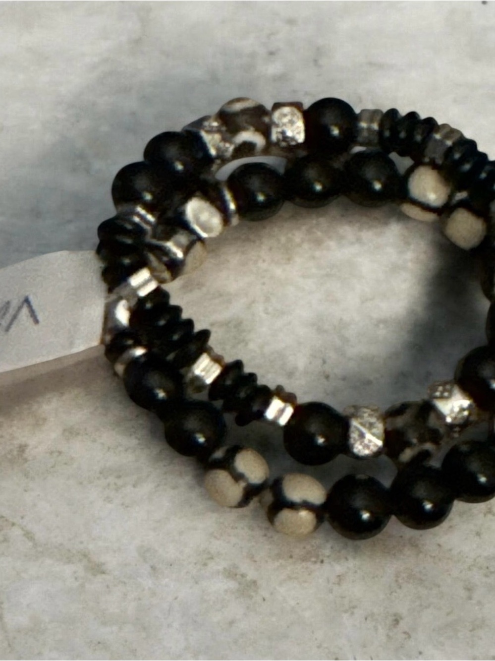 ViVI Black and Silver Beaded Stretch Bracelet Set